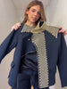Retro Stand Collar Napoleon Slim Jacket Women Chic Navy Style Full Sleeve Gold Embroidered Coat Lady High Street Outwear