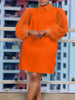 Women Loose Dresses Turn Down Collar with Beading Elegant Office Ladies Occasion Female Casual Long Tulle Sleeves Gowns