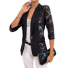 Elegant Single Button Lace Spliced Suit Collar Jacket For Women Half Sleeved Lace Hollow Out Slim White Black Lightweight Coat