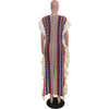 Women Knit Ribbed Clock Ruffes Side Sleeve Front Split Striped Straight Maxi Dress Vintage Vestidos Dresses