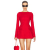 Bows Splice Long Sleeve Mini Dress Elegant Office Woman Solid Bodycon Club Party Dresses Autumn High Waist