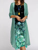 Europe and the United States autumn women's long dress two-piece set of floral print round neck suit petticoat