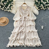 High End Party Ruffles Runway Dresses Women Lantern Sleeve Lace-up Loose Stretch Celebrity Beautiful Long Dress