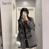 Ladies Coats Autumn/Winter Thickened Warm Solid Hooded Single Row Cow Horn Button Academy Style Woolen Coat Women's Clothing
