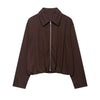 Women Long Sleeve Autumn Outwear Lapel Zipper Pleated Loose Brown Jacket Female Graduation Season Coats