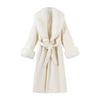 White Fur Patchwork Lace-up Overcoats Women's Street V-neck Full Sleeve Long Woolen Coat Winter Ladies Thick Outwear