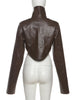 High Street PU Jacket Woman Zip Button Turtleneck Full Sleeve Navel Exposed Girls Motorcycle Style Classic Clothing