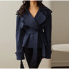 Spring Autumn Solid Women Short Windbreaker Stand Collar Long Sleeve Belt Single Breasted Female Coat Elegant Lady Outwear