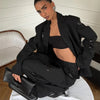 Women Sequin Embroidery Blazer Long Suit Set Solid Full Sleeves Lapel Loose Wide-leg Office Suits Lady Collection Wear