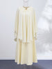 Women Beige Pleated Cape Set Loose Long Sleeved Ruffles Blouse A-line Maxi Flowy Skirt Chic Formal Evening Party Outfit