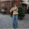 Beige Faux Suede Women Jacket Fur Collar Cuffs Trim Button Front Coat Vintage Western Cowgirl Style Warm Winter Outerwear