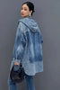 Retro Denim Hooded Coats for Women Blue Single Breasted Mid-length Loose Autumn Jackets
