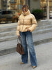 Solid Quilted Cotton Coat Women's Turtleneck Lace-up Full Sleeve Warm Jacket Autumn Winter Lady Commuter Outwear