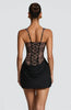 Lace Corset Mini Dress Women Square Neck Wide Strap Ruched Satin Bodycon Short Dress Club Party Cocktail Vestidos