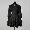 Solid Spliced Ruffles Dress Female Stand Collar Long Sleeve Loose French Elegant Women's Dresses Autumn