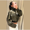 Vintage Zippers Short Leather Jackets Women's Casual Lapel Button Pockets Full Sleeve Coat Autumn Lady Chic Streetwear