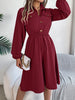 Autumn Winter Dresses for Women Casual Solid Color Button Tie Up Long Sleeved Shirt Dress Blue Green Black Red Woman Clothing