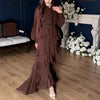 Long Sleeve Women's Autumn Dress Elegant O Neck Layered Ruffle Evening Dress Casual Solid Chiffon Irregular Maxi Dresses