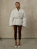 Ladies Beige Belted Puffer Coat Stand High Collar Wrap Design Drawstring Waist Oversized Bubble Jacket Winter Warm Outwear