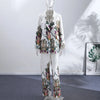Women's Floral Printed Pants Set 3-pieces Blazer & Corset Crop Top & Wide-leg Pant Spring Chic Lady Party Outfits