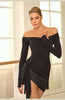 Latin Dance Dress Set for Women Black Off-shoulder Long-sleeved Fringed Skirt Suit Cha-cha Salsa Ballroom Dance Training Clothes