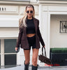 Women Fall Vintage Elegant Blazer Lapel Cinched-Waist Brown Blazer Autumn High Street Commute Lady Suit