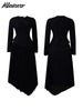 Patchwork Pleated A-Line Mid Dress for Women Long Sleeve Diagonal Collar Office Dresses Female Vacation African Robe