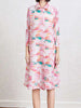 Printed Geometric Dress Women's Spring Lapel Single Breasted Color Block Loose A-line Stretch Dresses 2DB2204
