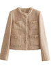Women's Sequined Bomber Jacket Fall O Neck Long Sleeve Pocket Stretch Hem Sequins Jacket Coat Female Chic Outerwear