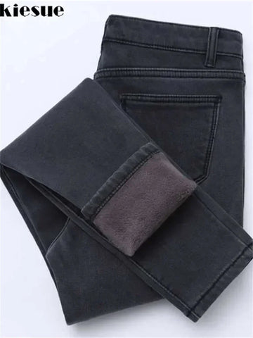 Winter Jeans Women Gold Fleeces Inside Thickening Denim Pants High Waist Warm Trousers Female jeans woman Pants