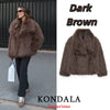 Casual Brown Thick Fur Jackets Women Long Sleeve V Neck Autumn Winter Faux Fur Coats Streetwear Outwears