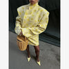 Floral Print Stand Collar Blazer Coat Women Asymmetric Placket Chest Pocket Padded Shoulder Outwear Long Sleeve Suit Jacket
