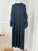 Puff Sleeve Pleated Dress Solid Color Long Length Women Loose Causal Elegant Dresses Designer Clothes Autumn 2DA1731