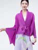 Women's Pleated Coat Loose Lapel Lace Up Irregular Solid Color Casual Versatile Cape Female Spring 2DE431