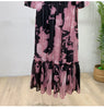 Abstract Print Ruched Womens' Pleated Dress Ruffle Sleeve Pleated Chiffon Long Dresses Party Outfit 2DB7460