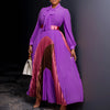Elegant Women Wraped Bow Neck Long Sleeve with Sashes Maxi Long Dress Chic Sexy Party Prom Big Swing Pleated Dresses