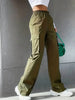 Elastic Waist Workwear Pants High Waist Wide Leg Pants Loose Solid Color Casual Sports Pants Women's Sportswear