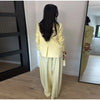 Chic Solid Stand Neck Blazer Jacket Pant Set Women Full Sleeve Shoulder Pads Coat Wide Leg Pants Autumn Commute Outfit
