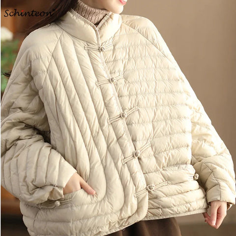 Women Ultralight White Duck Down Jacket Over Size Loose Casual Autumn Winter Outwear Vintage Coat