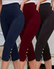 High-Waisted Elastic Seven-Foot Pants Women's Mid-Calf Trousers Base Layer Clothing with Button Detail