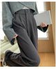 Autumn Winter High Waist Woolen Women's Wide Leg Pants Button Korean Casual Loose Straight Full Length Trousers Female