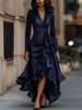 Irregular Hem Dress Woman's Spring Autumn Elegance Satin Deep V-neck Lace-up Robe Lady Foreign Style Party Prom Vestidos