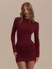 Long Sleeve Ruched Sexy Mini Dress Women Autumn Winter Elegant High Waist Bodycon Club Party Dresses Female