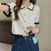 Women's Stylish Clothing Knitting Button Short Tops Tees Patchwork Striped Jacket Girls Y2k Clothing Korean Sweater Short Shirt