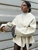Elegant Fleece Women's Coat Solid V-neck Long Sleeve Belted Lace-Up Cardigan Jacket Autumn Winter Outerwear Female Tops