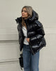 Chic Shiny Hooded Cotton Jacket With Belt Women Elegant Long Sleeve Zipper Lace Up Coats Lady Winter Street Warm Outerwear