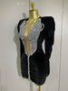 Sparkly Crystals Sexy Mesh White Velvet Short Dress Women Elegant Evening Prom Birthday Party Dresses Stage Costume