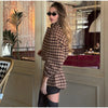 Retro Suede Coats High-waist Shorts Set Women's Plaid Full Sleeves Short Zipper Jackets Autumn Winter Ladies Outwear