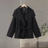 Faux Fur Belt Jackets Women Loose High Neck One Butoon Long Sleeves Coats Female Autumn Winter Thick Warm Outwears