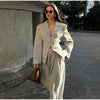 Elegant Button Jacket Pants Suit Women Solid Loose Full Sleeve Lapel Jackets Straight High Waist Trousers Suit